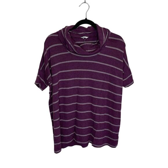 Loft‎ Purple Stripe Cowl Neck Short Sleeve Shirt Women's XS Top Comfort Casual - Picture 1 of 6